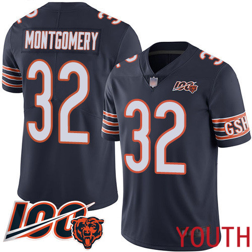 Chicago Bears Limited Navy Blue Youth David Montgomery Home Jersey NFL Football #32 100th Season->women nfl jersey->Women Jersey